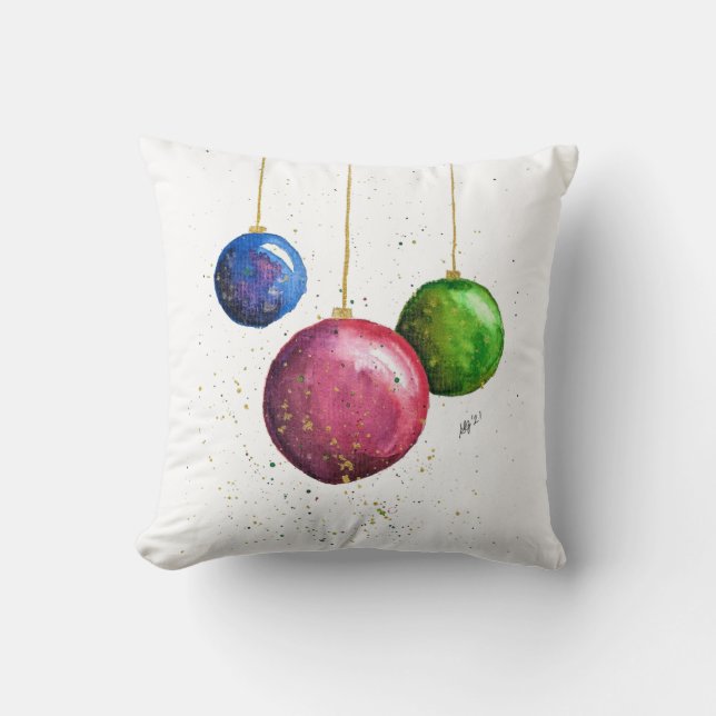 Whimsical, Colourful Christmas Baubles Cushion (Front)