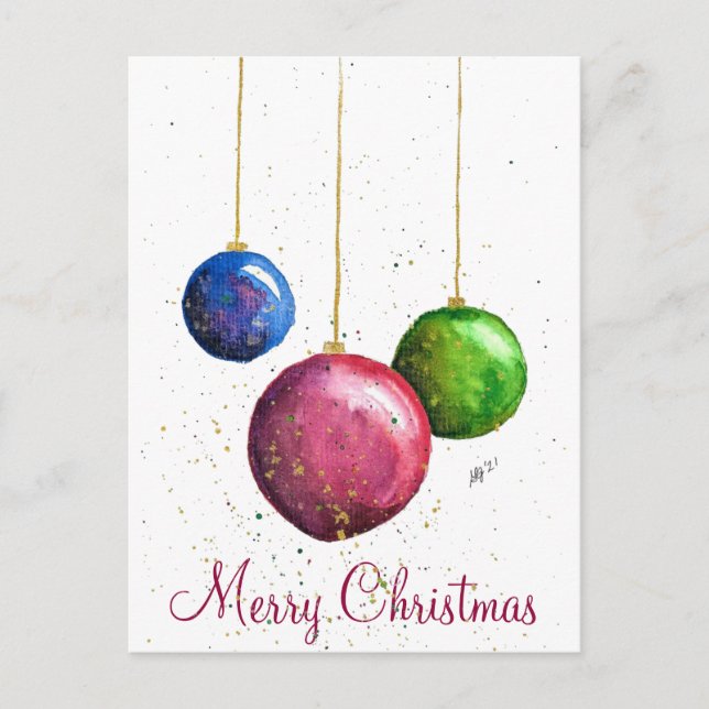 Whimsical, Colourful Christmas Baubles Postcard (Front)