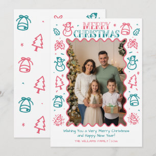 Whimsical Colourful Christmas Doodle Photo Holiday Card