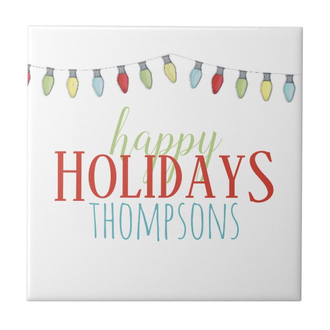 Whimsical Colourful Christmas String Lights Tile (Front)