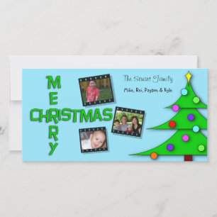 Whimsical Colourful Christmas Tree Triple Photos Holiday Card