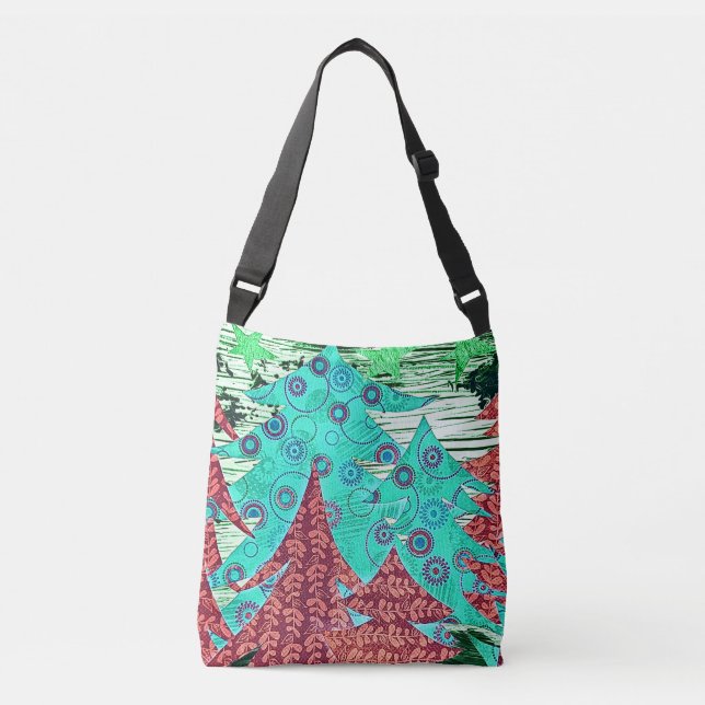 Whimsical Colourful Christmas Trees Crossbody Bag (Front)