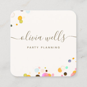 Whimsical Colourful Confetti Signature Script Square Business Card