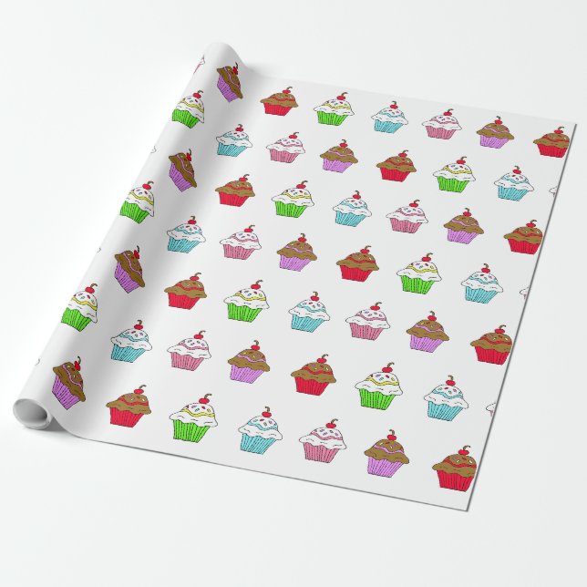Whimsical Colourful Cupcake Wrapping Paper (Unrolled)