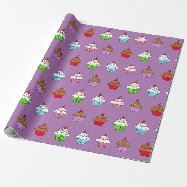 Whimsical Colourful Cupcake Wrapping Paper (Unrolled)