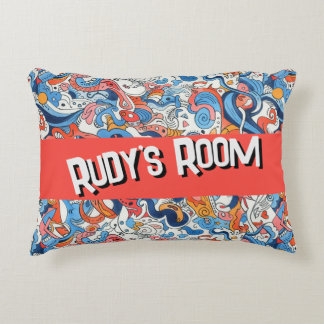 Whimsical Colourful Doodle with name, Decorative Cushion