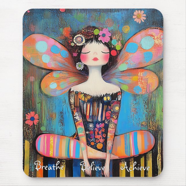 Whimsical Colourful Fairy Doing Yoga Custom  Mouse Mat (Front)