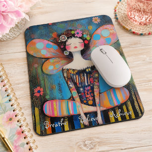 Whimsical Colourful Fairy Doing Yoga Custom Mouse Mat