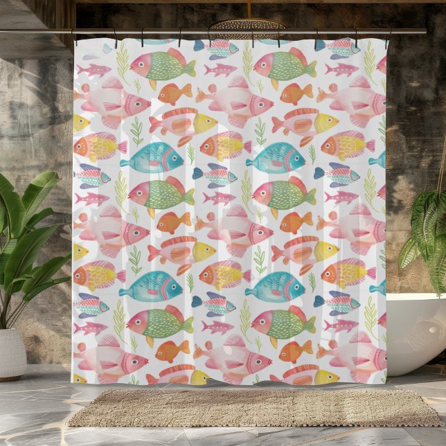 "Whimsical Colourful Fish Shower Curtain (Creator Uploaded)
