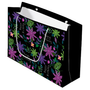 Whimsical Colourful Floral Happy Birthday Large Gift Bag