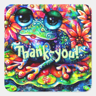 Whimsical Colourful Floral I Love Frogs Square Sticker
