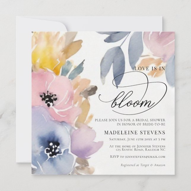 Whimsical Colourful Floral Love Bloom Bridal Showe Invitation (Front)