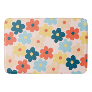 Whimsical Colourful Floral Retro Cheerful Preppy  Bath Mat