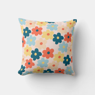 Whimsical Colourful Floral Retro, Cheerful, Preppy Cushion