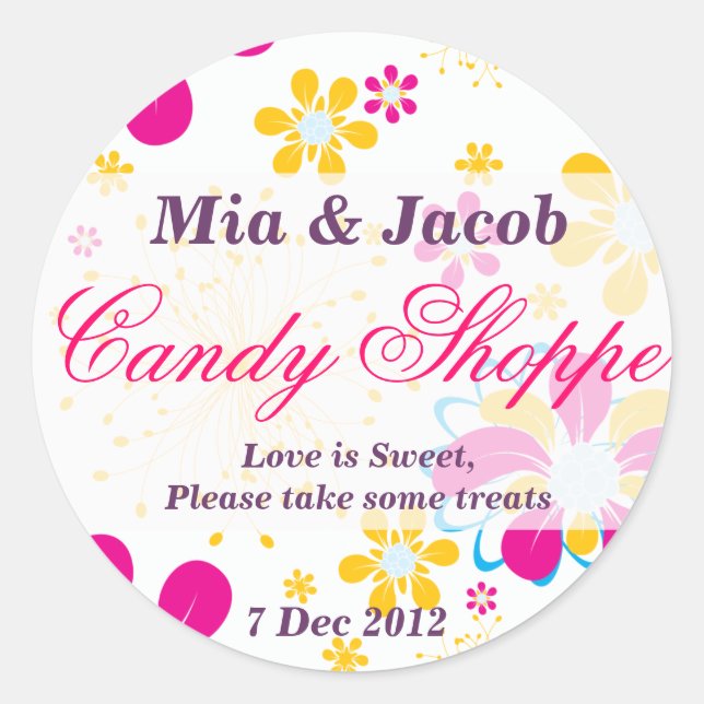 Whimsical Colourful flower Candy Shoppe Sticker (Front)