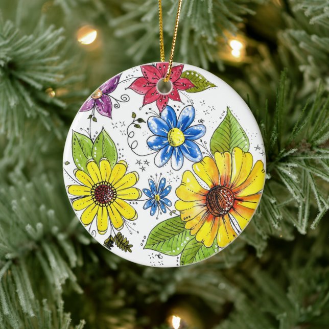 Whimsical Colourful Flower Garden Ceramic Tree Decoration (Tree)