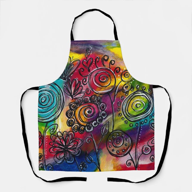 Whimsical Colourful Flower Garden Original Artwork Apron (Front)