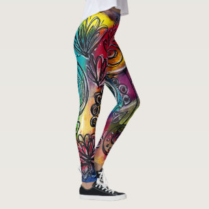 Whimsical Colourful Flower Garden Original Artwork Leggings