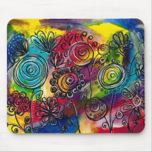 Whimsical Colourful Flower Garden Original Artwork Mouse Mat