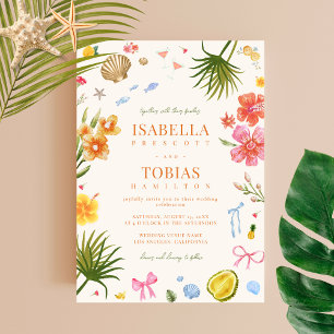 Whimsical Colourful Fun Tropical Palm Tree Wedding Invitation