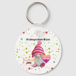 Whimsical Colourful Gnome in Love Key Ring