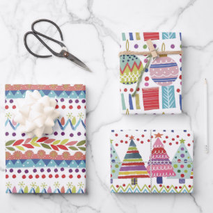 Whimsical Colourful Hand-Painted Christmas Wrapping Paper Sheet