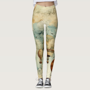 Whimsical Colourful Hot Air Balloon Map Leggings