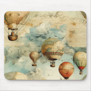 Whimsical Colourful Hot Air Balloon Map Mouse Mat