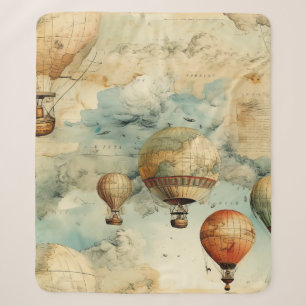 Whimsical Colourful Hot Air Balloon Map Sherpa Blanket