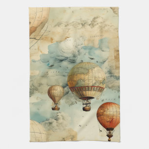 Whimsical Colourful Hot Air Balloon Map Tea Towel