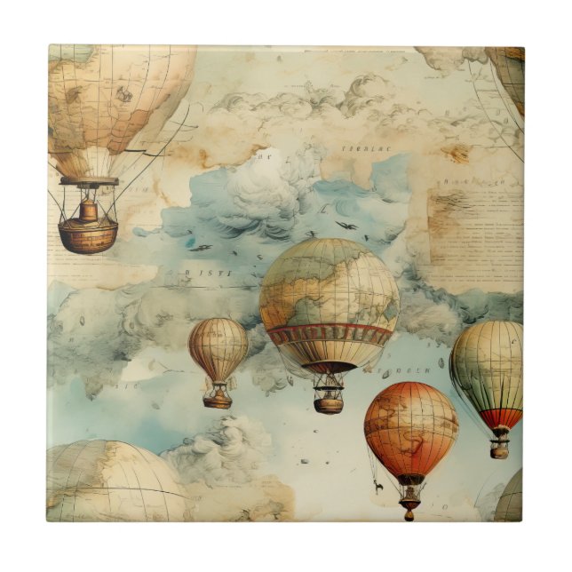 Whimsical Colourful Hot Air Balloon Map Tile (Front)