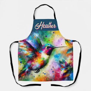 Whimsical Colourful Hummingbird Bird Personalised Apron