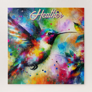Whimsical Colourful Hummingbird Bird Personalised Jigsaw Puzzle