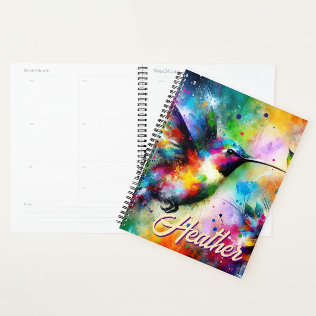Whimsical Colourful Hummingbird Bird Personalised Planner (Display)