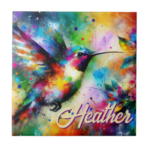 Whimsical Colourful Hummingbird Bird Personalised Tile
