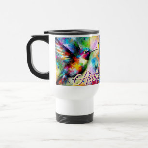 Whimsical Colourful Hummingbird Bird Personalised Travel Mug