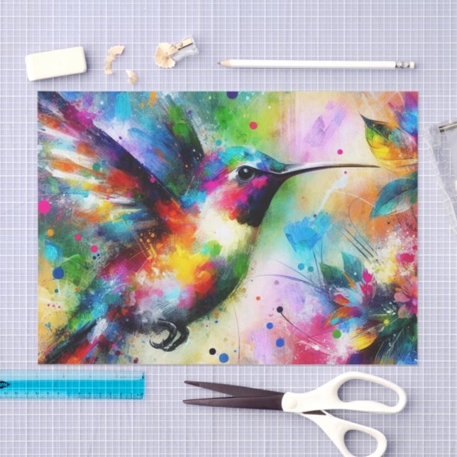 Whimsical Colourful Hummingbird Decoupage Tissue Paper (Craft)