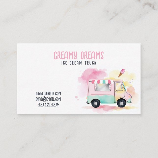 Whimsical Colourful Ice Cream Truck Business Card (Front)