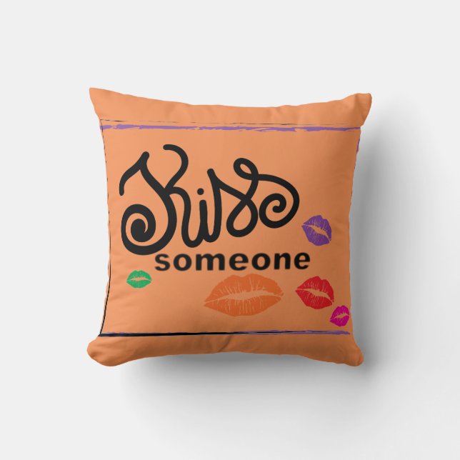 Whimsical Colourful KISSES illustration Cushion (Front)