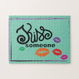 Whimsical Colourful KISSES illustration Jigsaw Puzzle