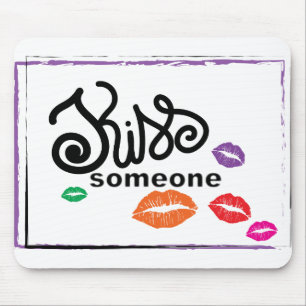 Whimsical Colourful KISSES illustration Mouse Mat