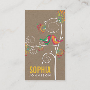 Whimsical Colourful Kissing Love Birds And Floral Business Card