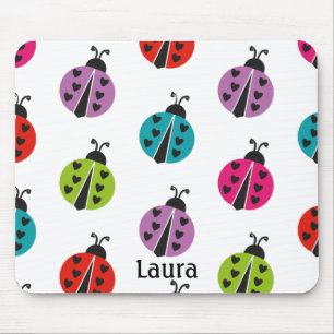 Whimsical Colourful Ladybug Personalised Mouse Mat