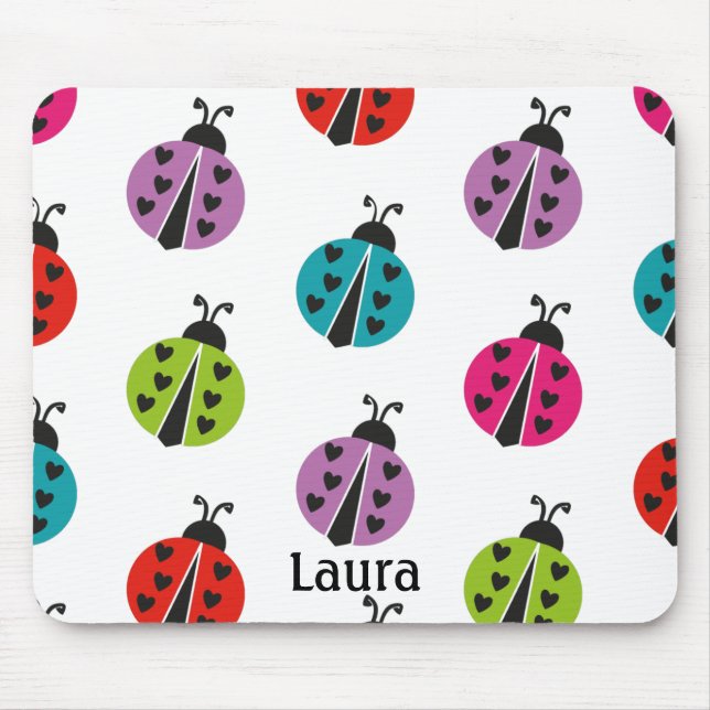 Whimsical Colourful Ladybug Personalised Mouse Mat (Front)