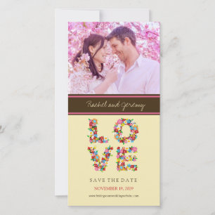 Whimsical Colourful LOVE Spring Flowers Bloom Phot Save The Date