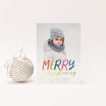 Whimsical Colourful Merry Christmas Full Photo Foil Holiday Card<br><div class="desc">Make a stylish statement this holiday season with this festive and fun holiday photo card. The front features playful colourful styled type and custom gold foil script and text. The back features a matching colourful dot pattern for an extra special touch.</div>