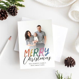 Whimsical Colourful Merry Christmas Full Photo Holiday Card