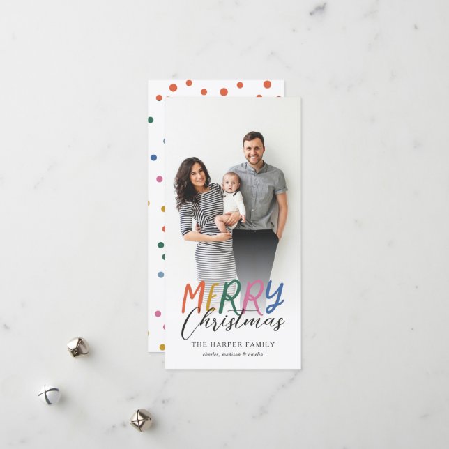 Whimsical Colourful Merry Christmas Full Photo Holiday Card (Front/Back In Situ)