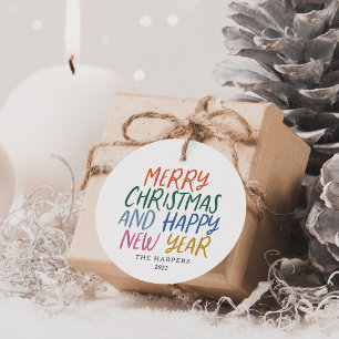 Whimsical Colourful Merry Christmas Happy New Year Favour Tags