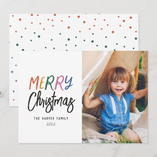 Whimsical Colourful Merry Christmas Photo Holiday  (Front/Back)